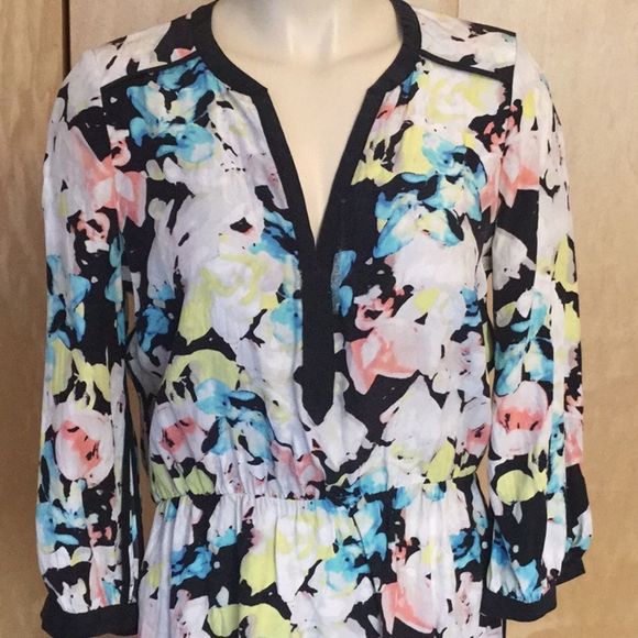 Parker Silk Floral 3/4 Sleeve T-shirt Hem dress - Picture 2 of 12